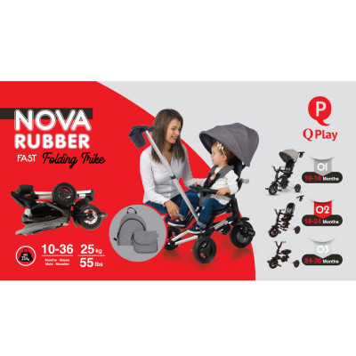 MILLY MALLY 3831 Qplay Rowerek trójkołowy Nova+Rubber dark grey