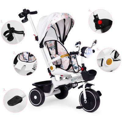 Rowerek trójkołowy dla dzieci spacerówka obracane siedzisko pchacz daszek ECOTOYS