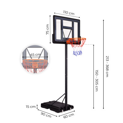 Kosz do koszykówki regulowany do 305 cm wolnostojący tablica obręcz MOVEPRO
