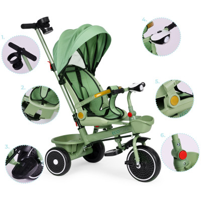 Rowerek trójkołowy spacerówka  2w1 obracane siedzisko składany daszek zielony - ECOTOYS